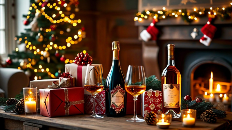a,generous,collection,of,christmas,gifts,,including,several,bottles,of